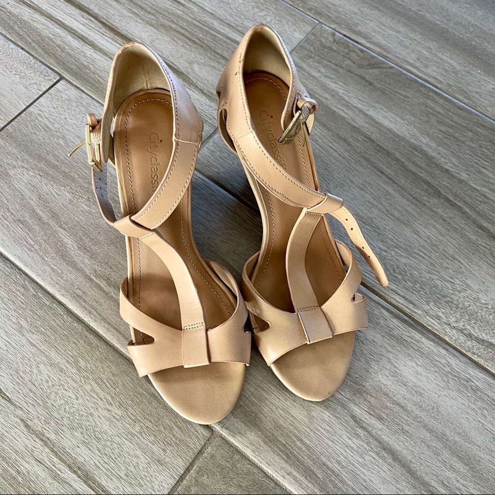 Nude strap heels